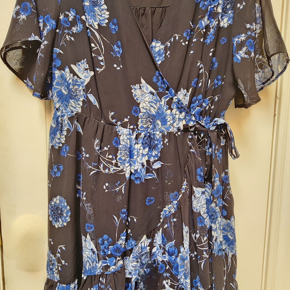 I.N.C Floral Wrap Dress in Blue and Black